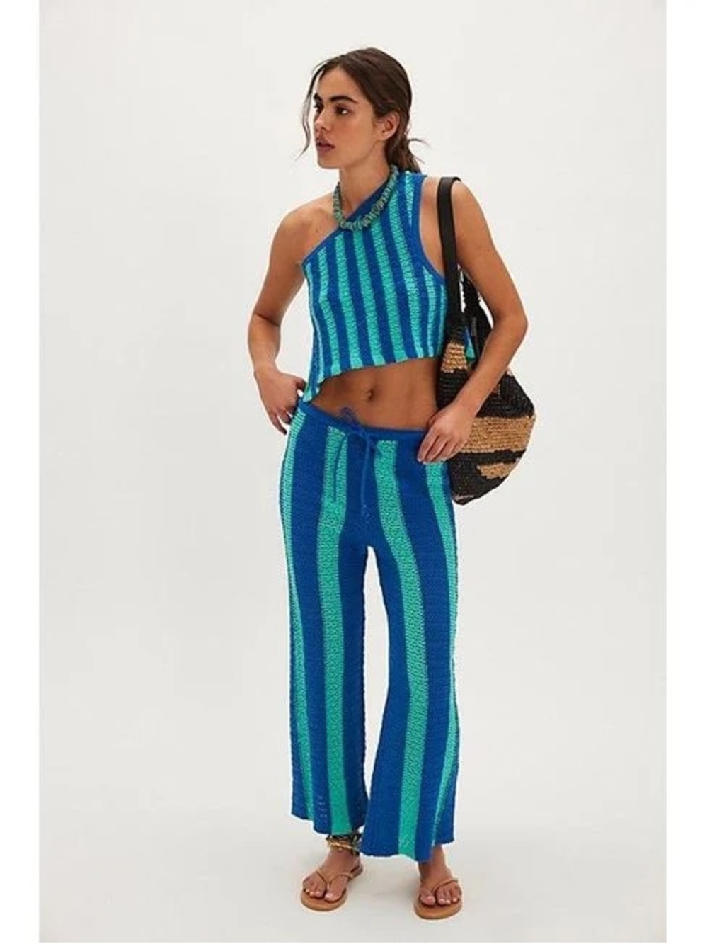 NWT size Large Free People Joan Fauxchet crotchet set in Blue/Aqua
